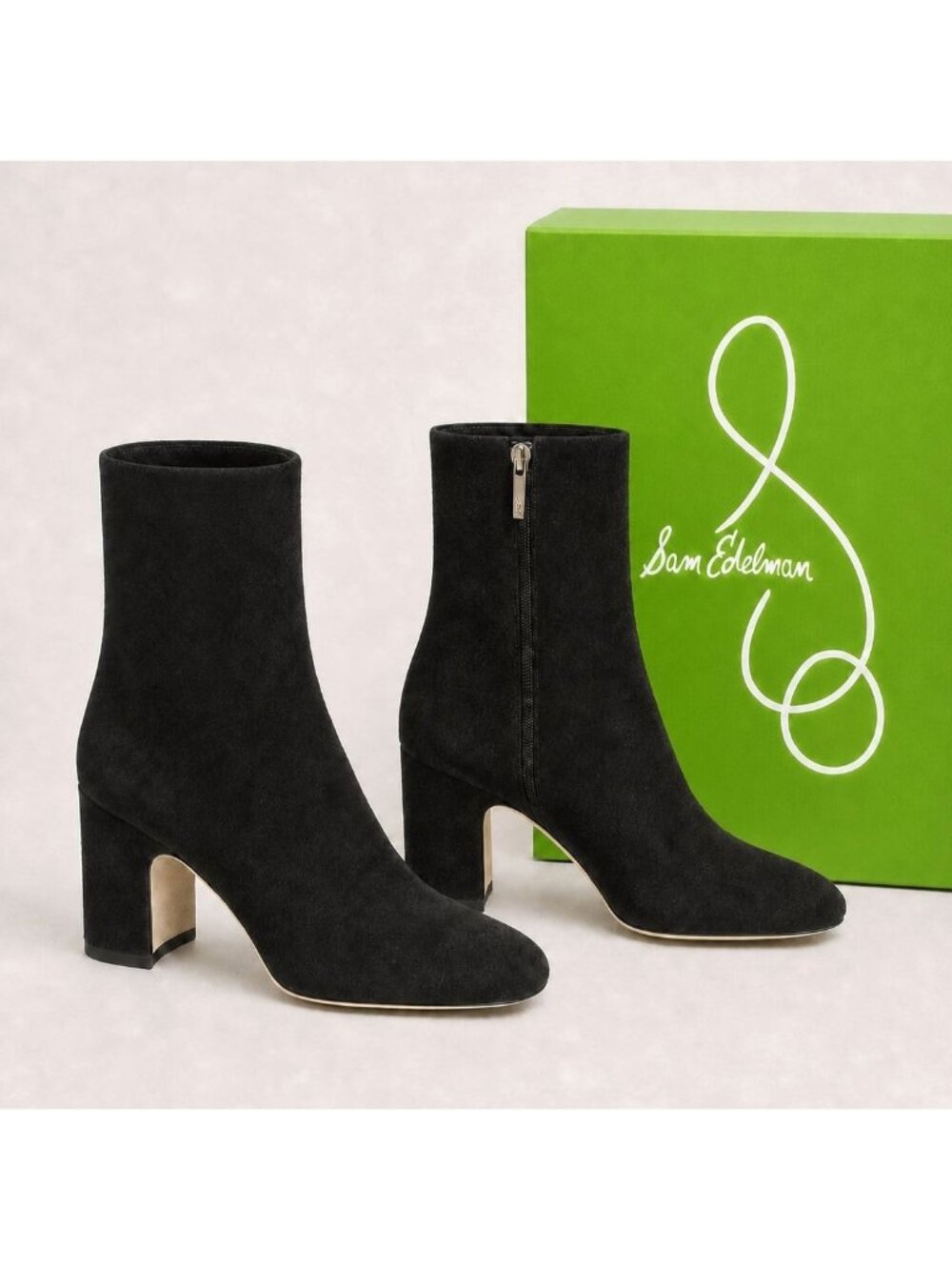Sam Edelman Fawn Womens Black Suede Leather Block Heel Ankle Boots Size 9 Wide